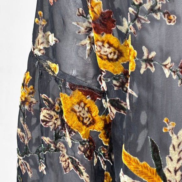 Dark Floral Velvet Burnout Sheer Long Sleeve Mini Dress Womens M Boho Whimsygoth - Picture 6 of 8